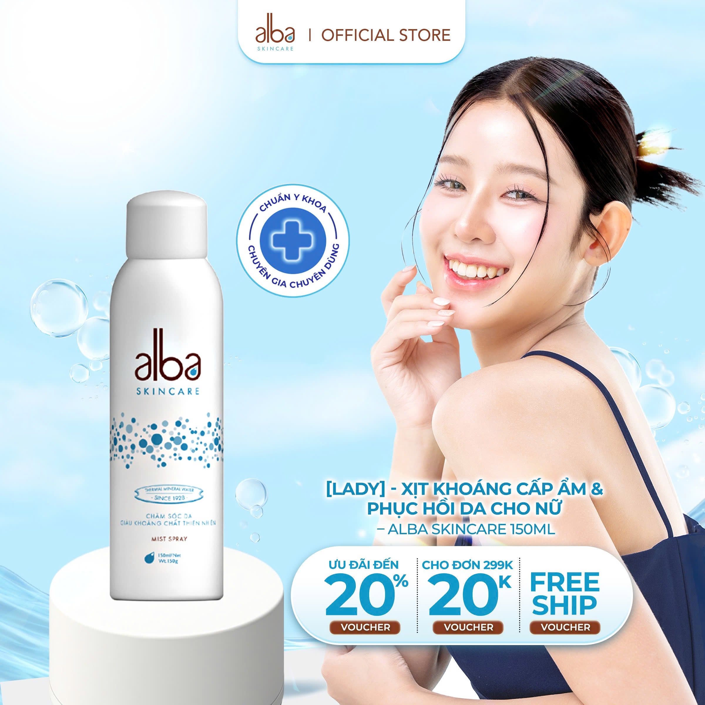[LADY] XỊT KHOÁNG ALBA LADY CẤP ẨM VÀ PHỤC HỒI DA CHO NÀNG