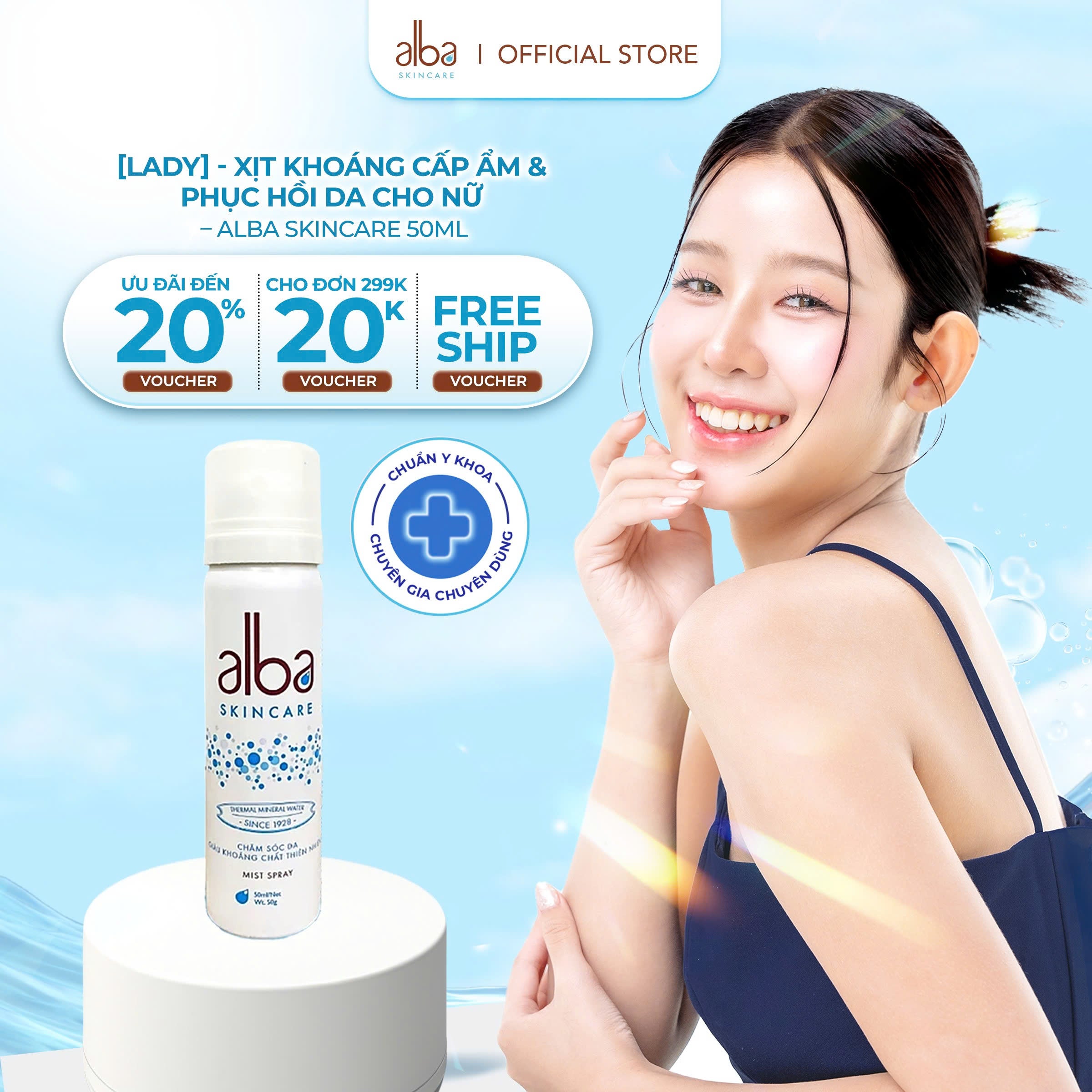 [LADY] XỊT KHOÁNG ALBA LADY CẤP ẨM VÀ PHỤC HỒI DA CHO NÀNG