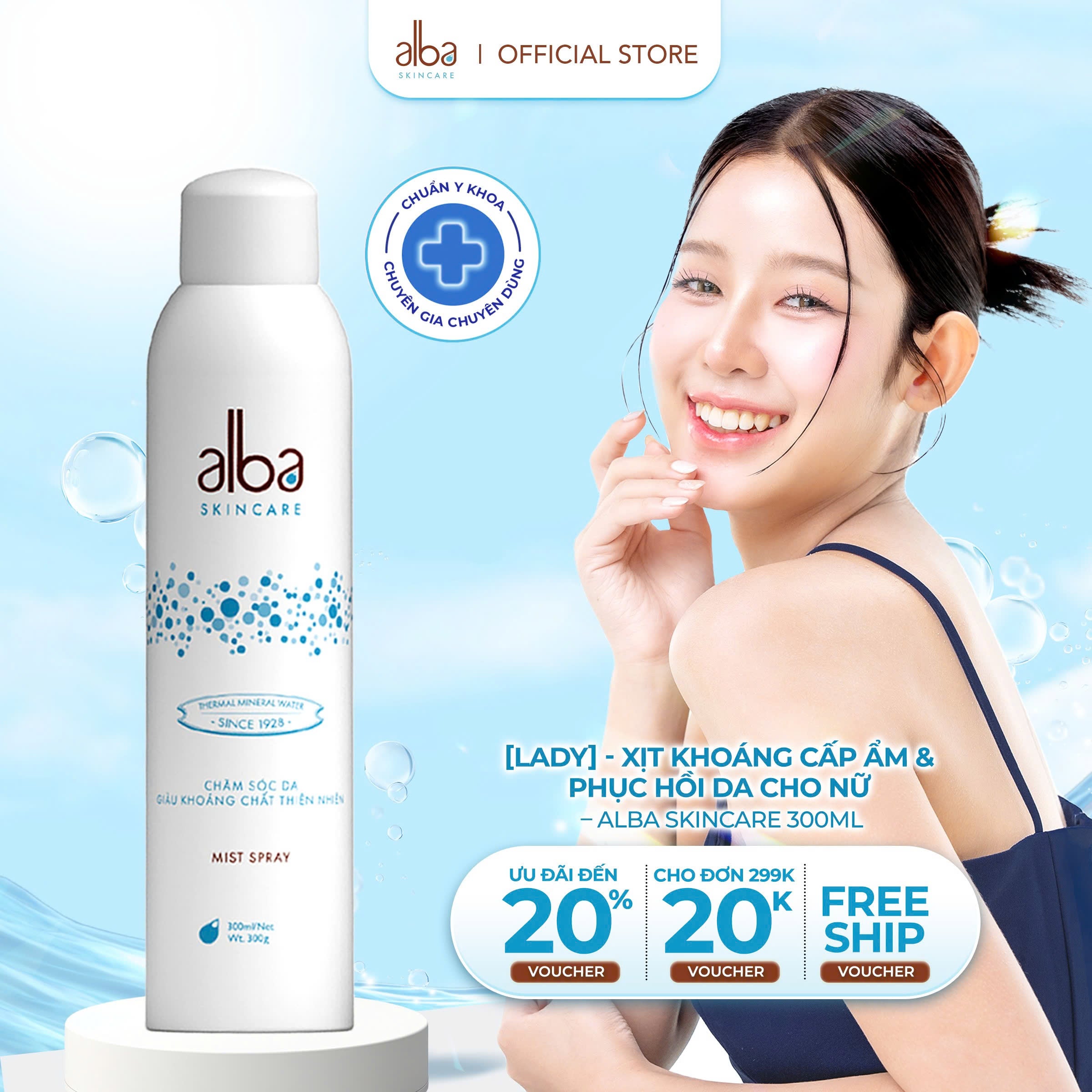 [LADY] XỊT KHOÁNG ALBA LADY CẤP ẨM VÀ PHỤC HỒI DA CHO NÀNG